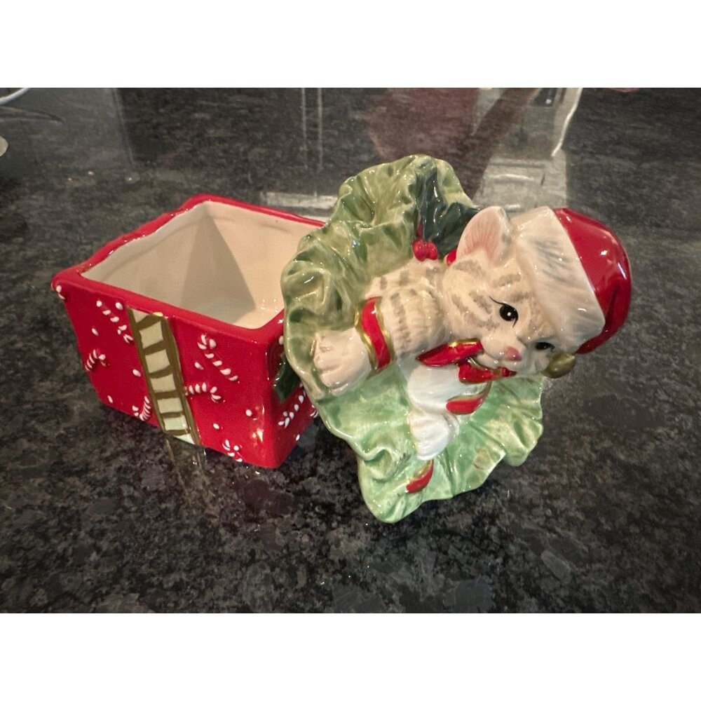 Fitz And Floyd Kitty Kringle Christmas Candy Dish  Trinkets Handcrafted